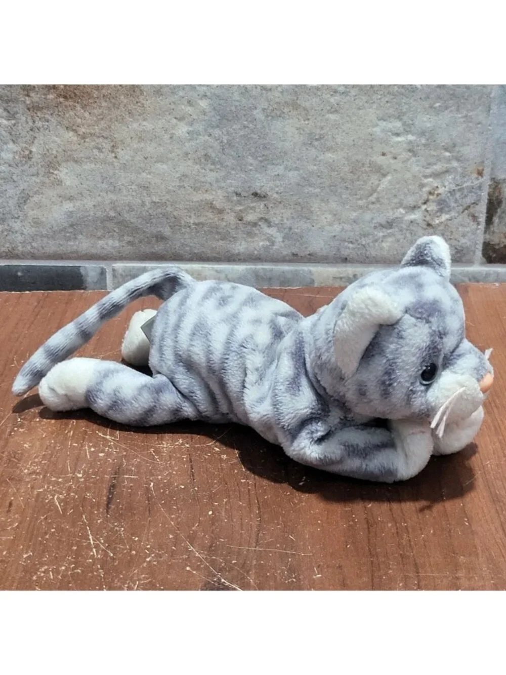 Ty Beanie Baby SILVER Gray Tabby Cat 1999 Stuffed Animal Plush No Hang Tag